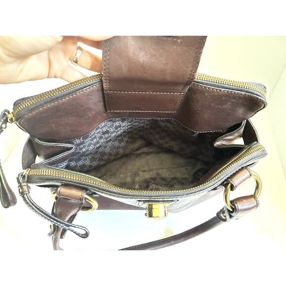 Banana Republic Smooth Chocolate Brown Leather Satchel Purse Bag - Picture 4 of 11